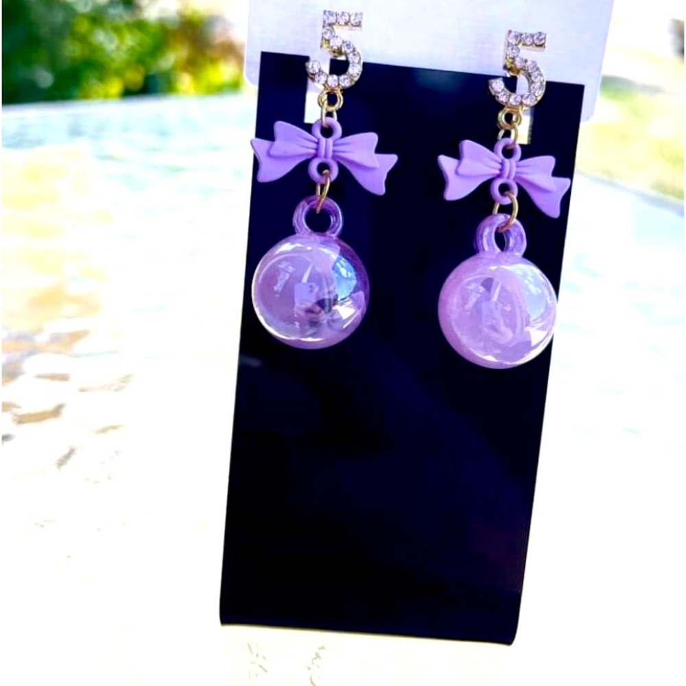 Purple bow #5 drop earrings